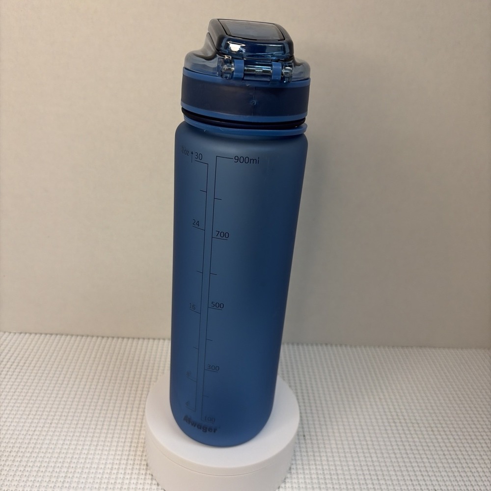 Alwager Blue Water Bottle with Measurement Markings 32 Oz
